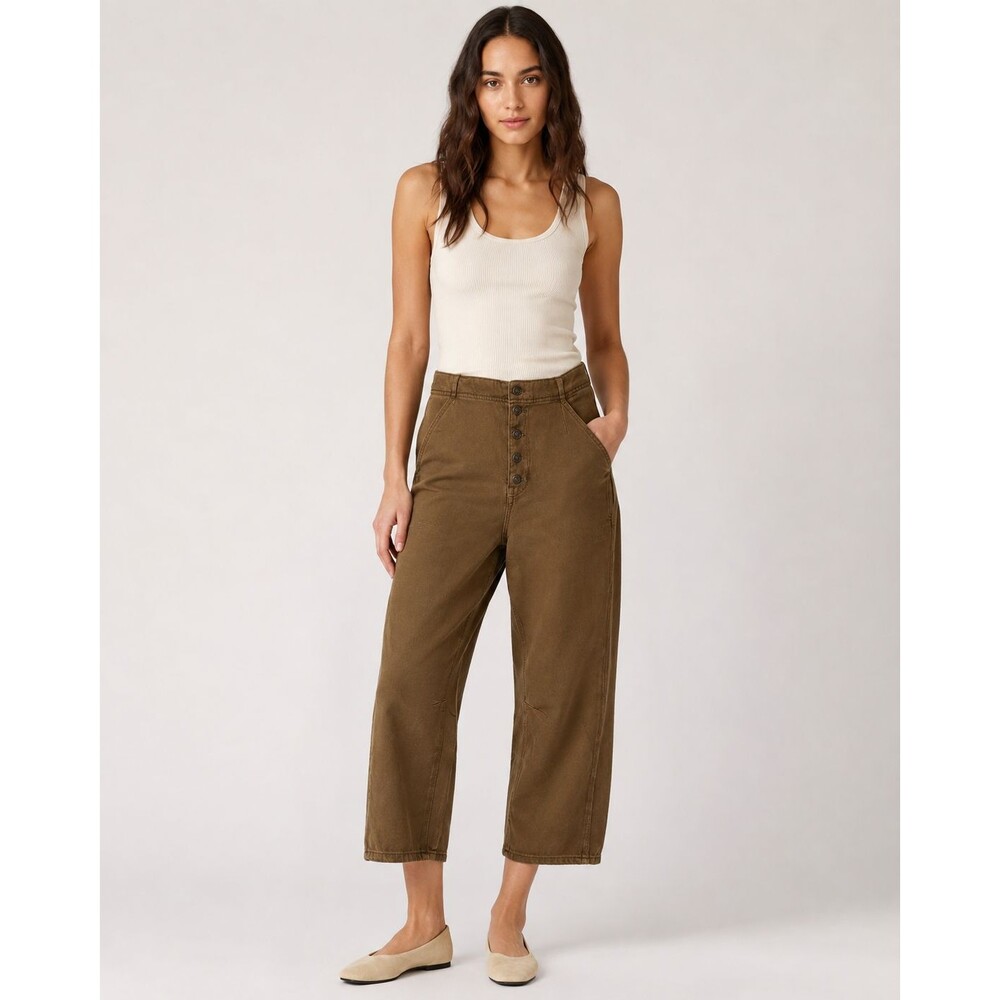 We The Free Osaka Mid Rise Barrel Pants Brown Size 32 Cropped Button Fly